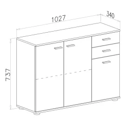 Credenza 103x74h cm 3 ante 2 cassetti moderna  rovere bianco Ajed