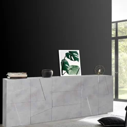Credenza 224x86h cm 4 ante 3 cassetti moderna cemento Zenzero Gihome®