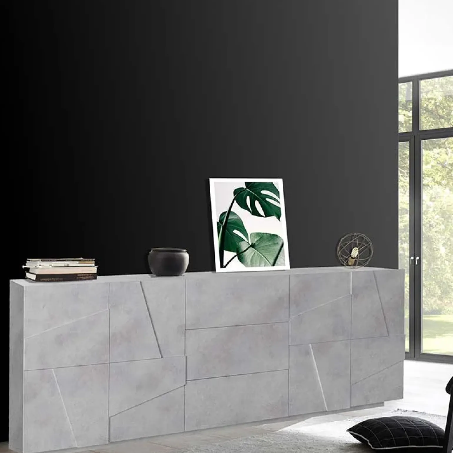 Credenza 224x86h cm 4 ante 3 cassetti moderna cemento Zenzero Gihome®