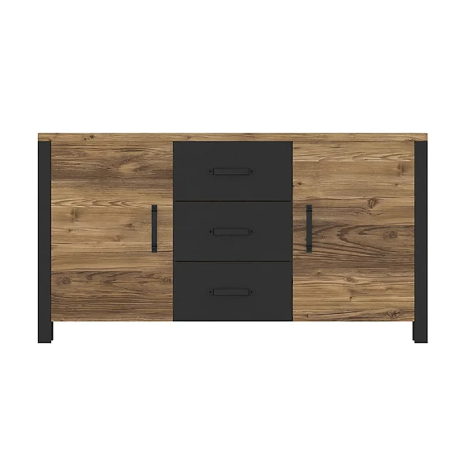 Credenza 147x79h cm 2 ante 3 cassetti moderna quercia nero opaco Nebraska