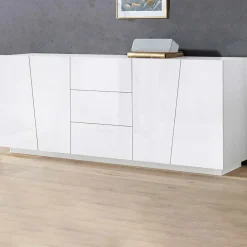 Credenza 220x86h cm 4 ante 3 cassetti bianco lucido Candia Gihome®