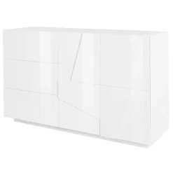 Credenza 143x86h cm 2 ante 3 cassetti moderna bianco lucido Zenzero Gihome®