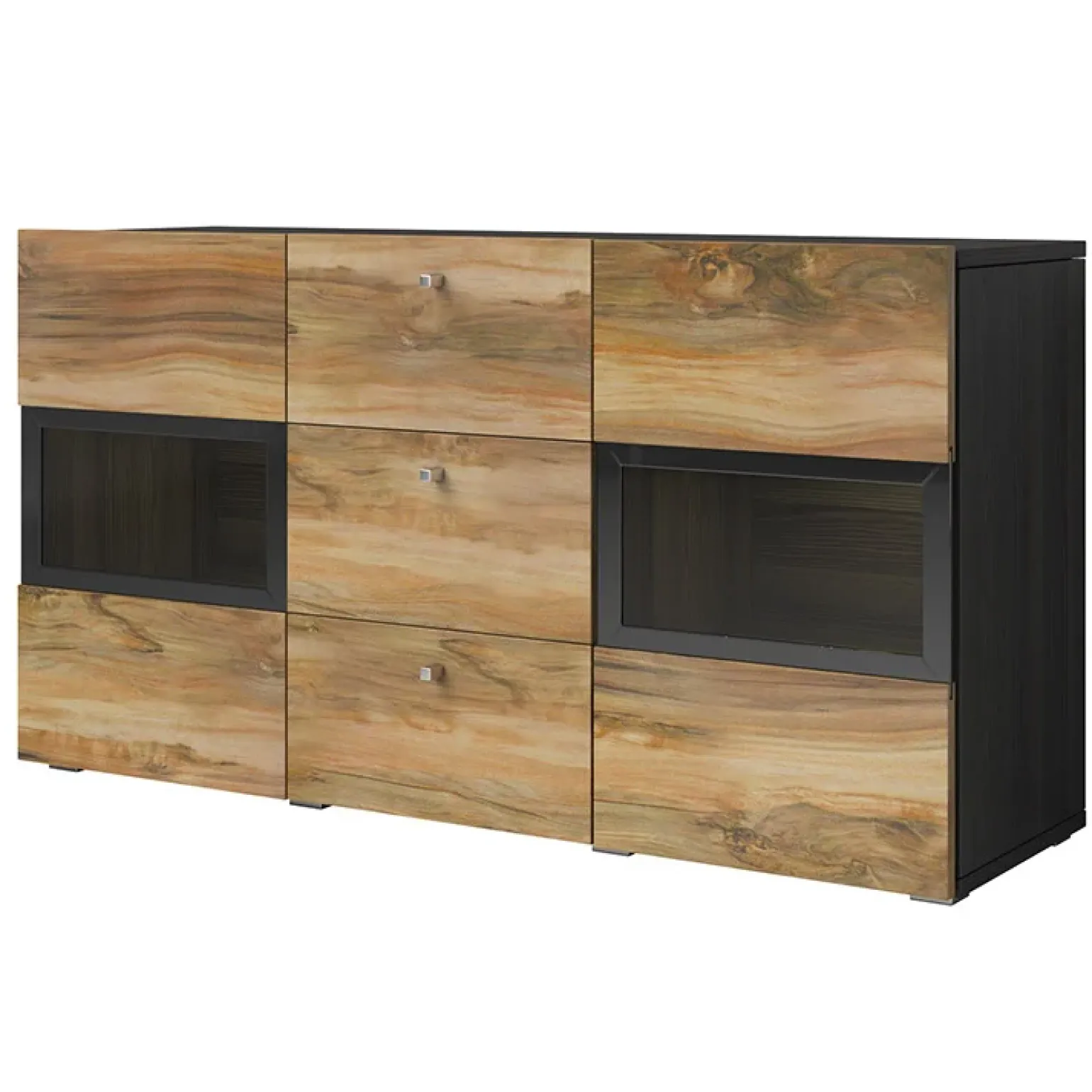 Credenza 132x70h cm 2 ante 3 cassetti noce antico nero frassinato Emotion Gihome®