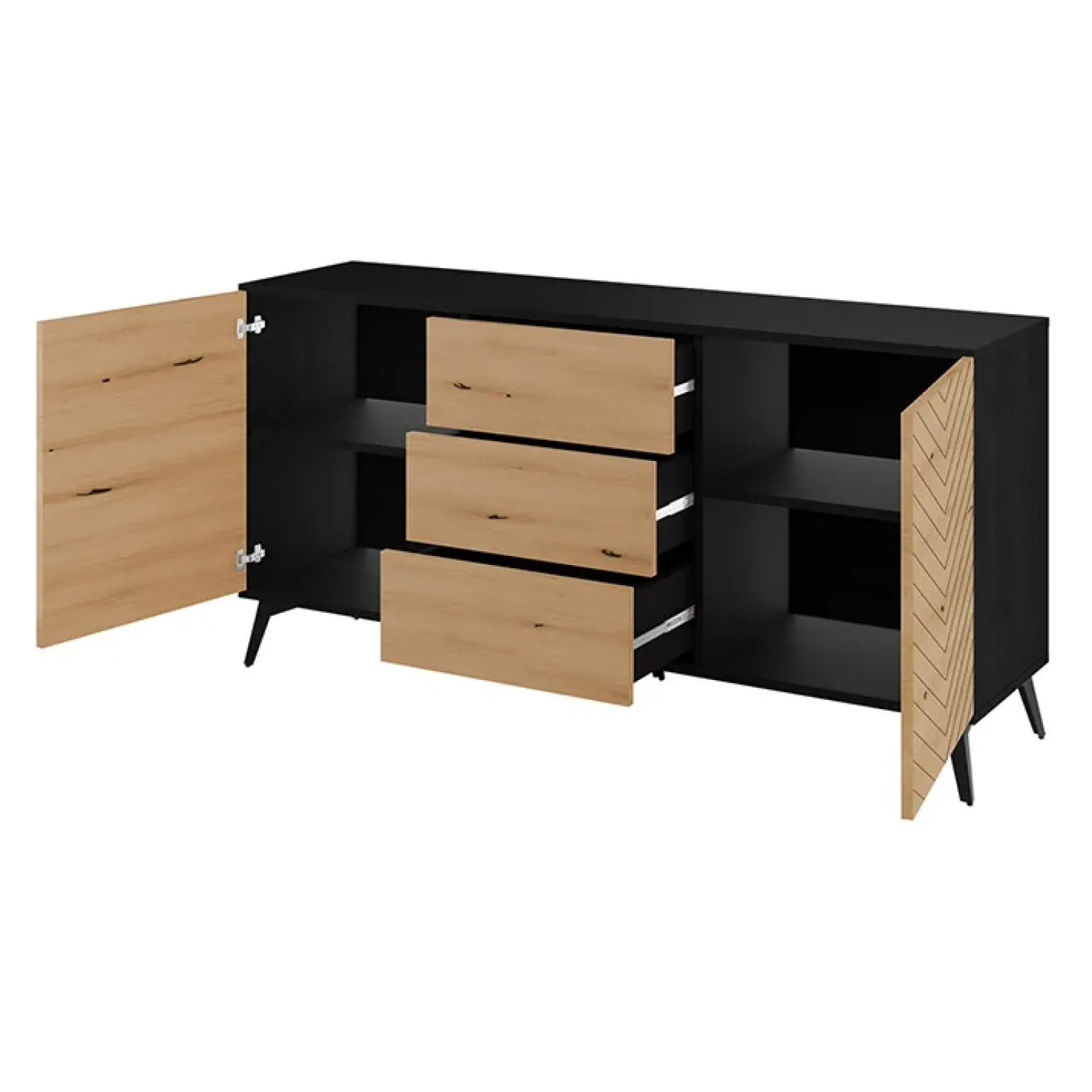 Credenza 154x77h cm 2 ante 3 cassetti moderna quercia nero Becca