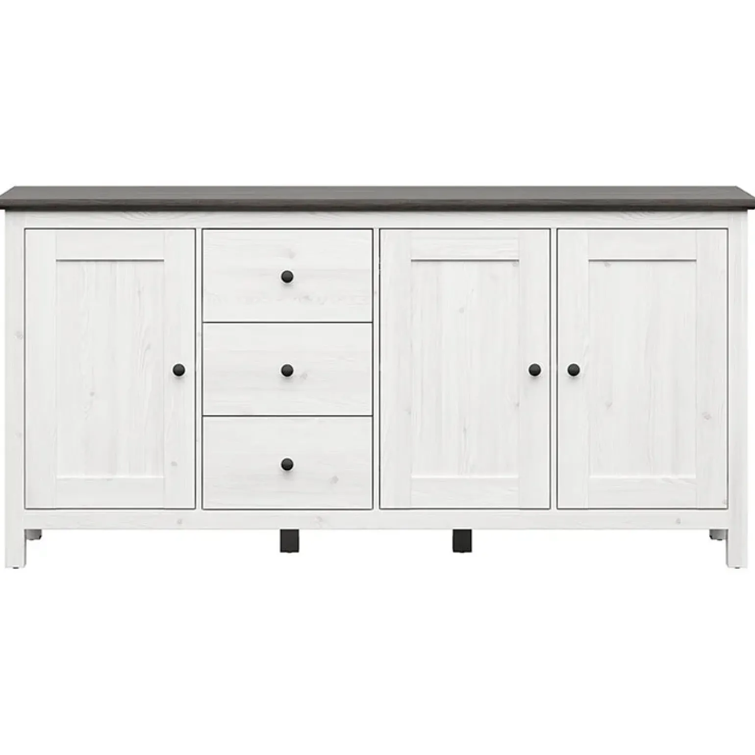 Credenza 199x96h cm 3 ante 3 cassetti arte povera pino bianco frassinato grafite Holga