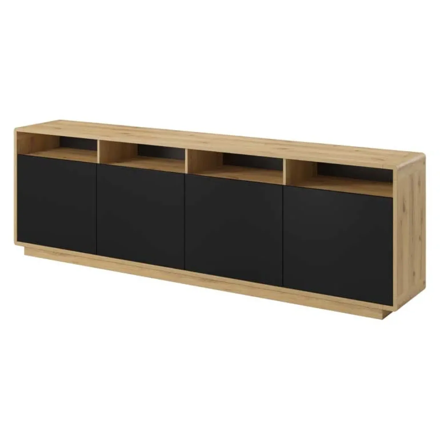 Credenza 238x75h cm 4 ante 4 vani a giorno moderna nero opaco rovere Esmond
