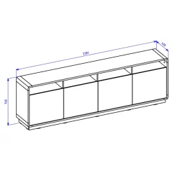 Credenza 238x75h cm 4 ante 4 vani a giorno moderna nero opaco rovere Esmond