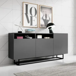 Credenza 180x80h cm 3 ante 2 vani moderna antracite nero Erice Gihome®