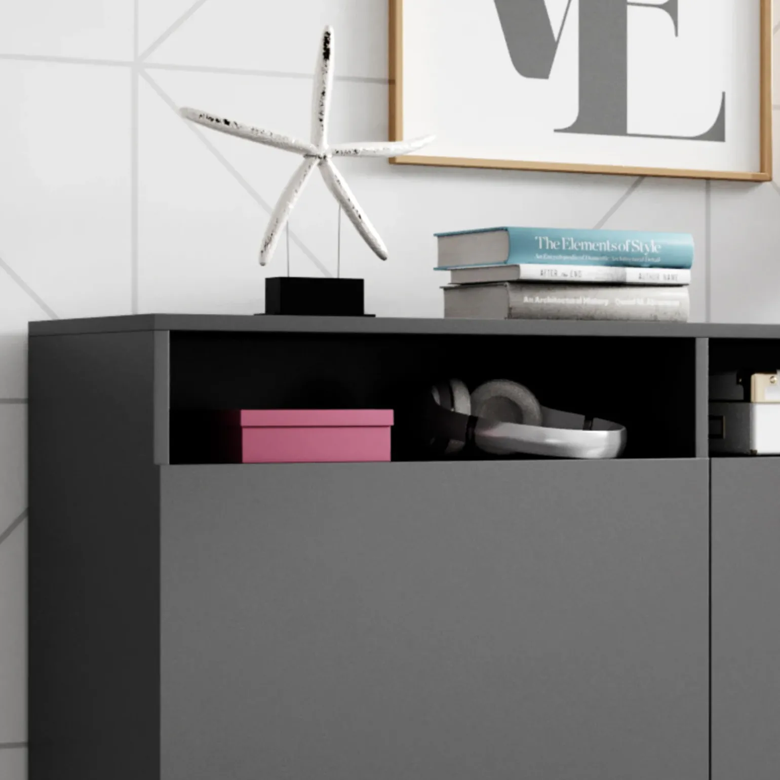 Credenza 180x80h cm 3 ante 2 vani moderna antracite nero Erice Gihome®