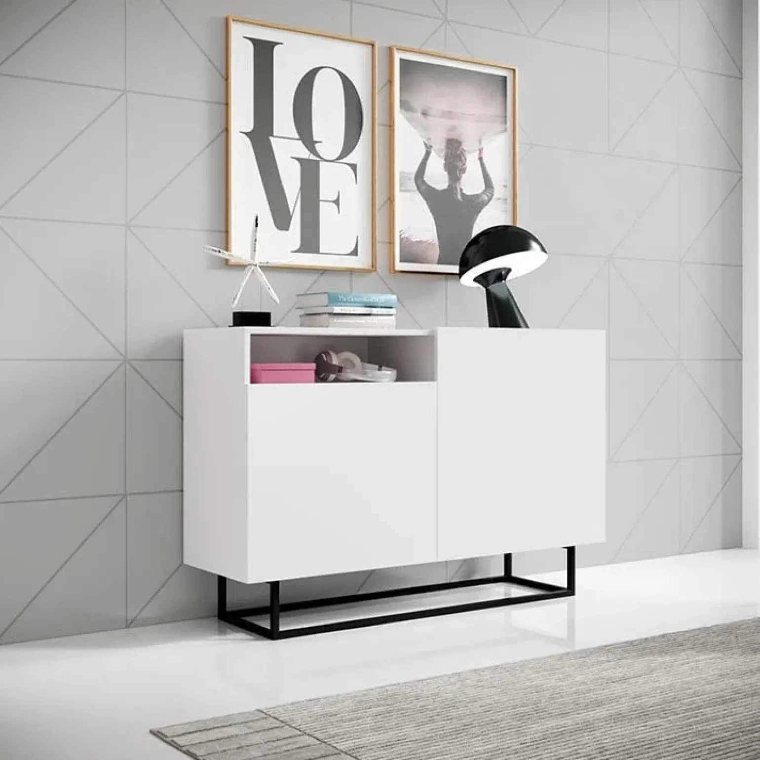 Credenza 120x80h cm 2 ante 1 vano moderna bianco nero Erice Gihome®
