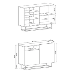 Credenza 120x80h cm 2 ante 1 vano moderna bianco nero Erice Gihome®