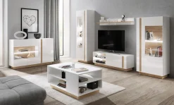 Credenza 138x91h cm 3 ante con vetrina moderna bianco rovere Noa Gihome®