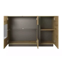 Credenza 138x91h cm 3 ante con vetrina moderna rovere antracite Noa Gihome®