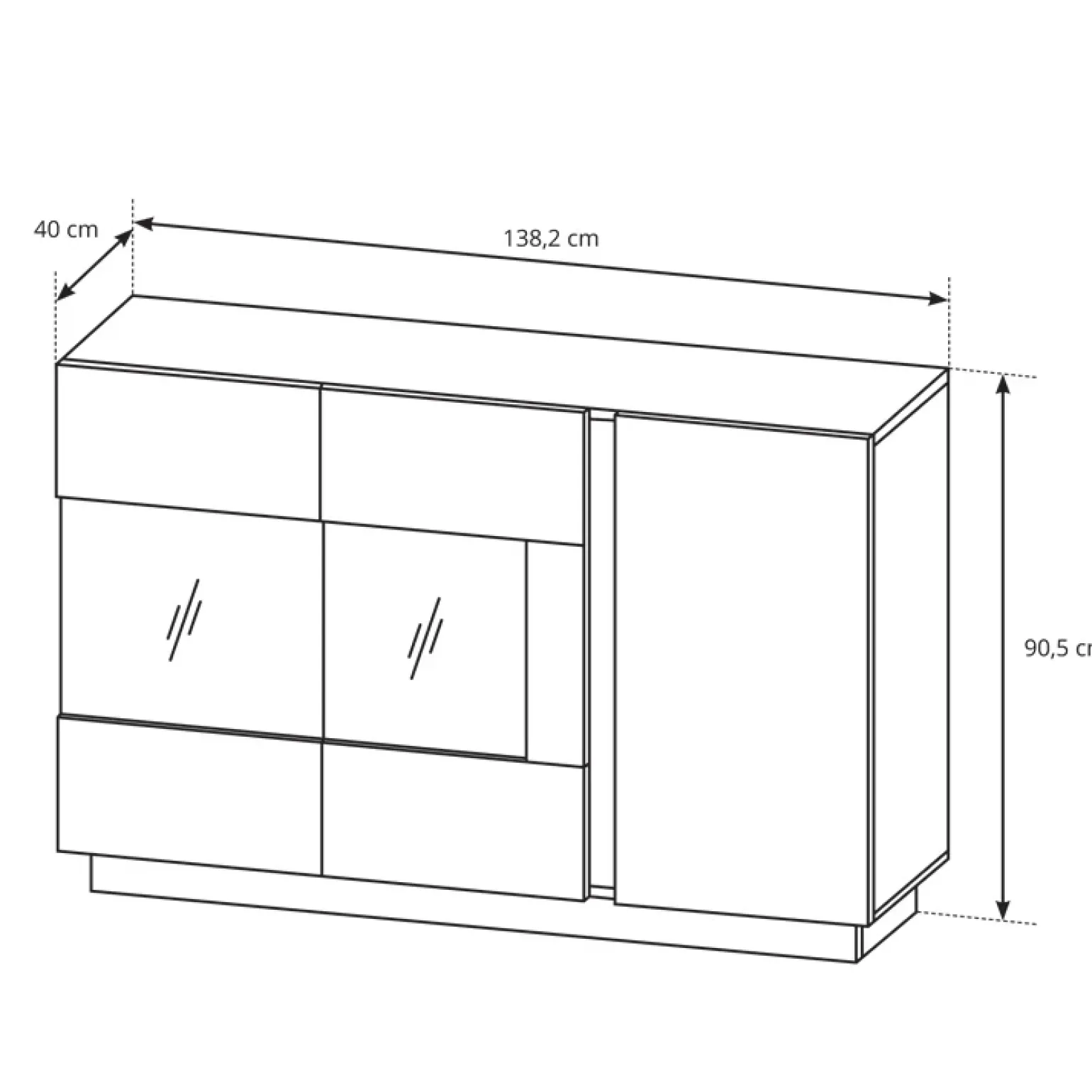 Credenza 138x91h cm 3 ante con vetrina moderna rovere antracite Noa Gihome®