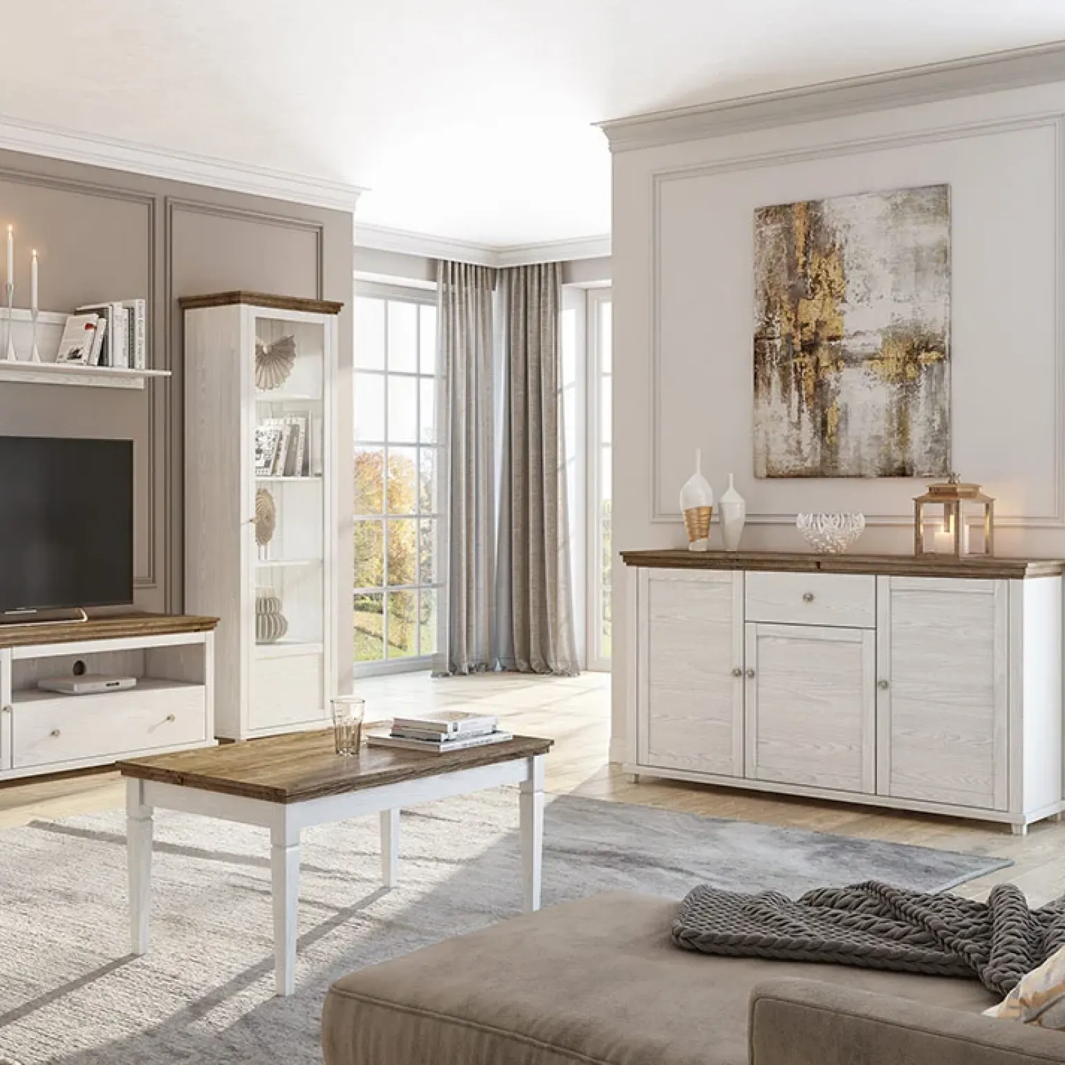 Credenza 160x93h cm 3 ante moderna bianco frassinato rovere Texel