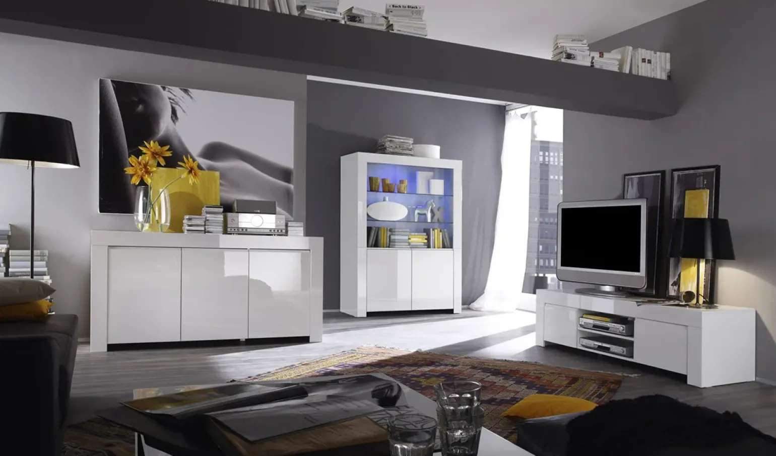 Credenza 162x82h cm 3 ante moderna soggiorno bianco lucido Essential