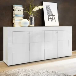 Credenza 181x84h cm 4 ante moderna bianco laccato lucido Easy
