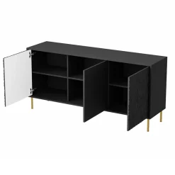 Credenza 155x73h cm 3 ante moderna soggiorno nero oro Osaka