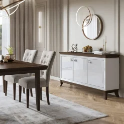 Credenza 160x92h cm 3 ante moderna bianco lucido rovere scuro Umag