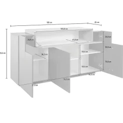 Credenza 160x86h cm 3 ante moderna bianco lucido Milos Gihome®