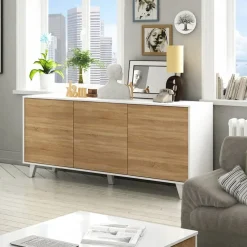Credenza 154x75h cm 3 ante moderna bianco lucido rovere Erica Gihome®