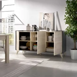 Credenza 155x75h cm 3 ante moderna ante rovere grafite Elmer