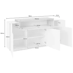 Credenza 160x86h cm 3 ante moderna bianco lucido cemento Milos Gihome®