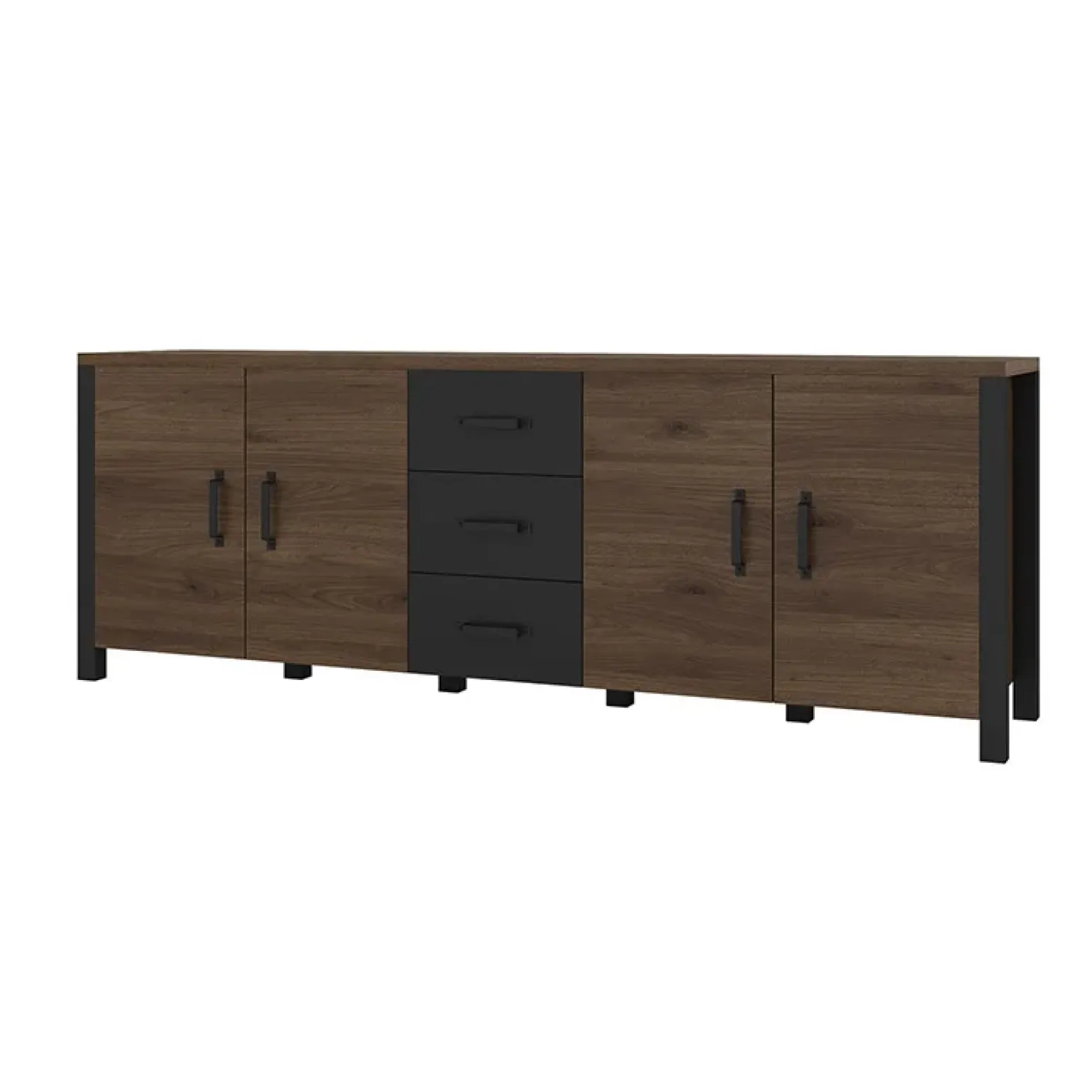 Credenza 220x79h cm 4 ante moderna rovere scuro nero Nebraska