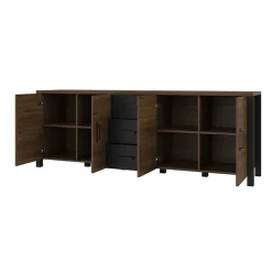 Credenza 220x79h cm 4 ante moderna rovere scuro nero Nebraska