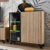 Credenza 90x102h cm 2 ante moderna noce con stampa nera Mendes