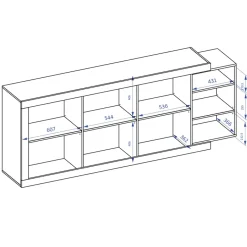 Credenza 220x86h cm 3 ante moderna bianco lucido rovereAria