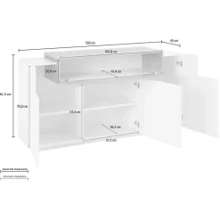 Credenza 160x86h cm 3 ante moderna bianco pero Milos Gihome®