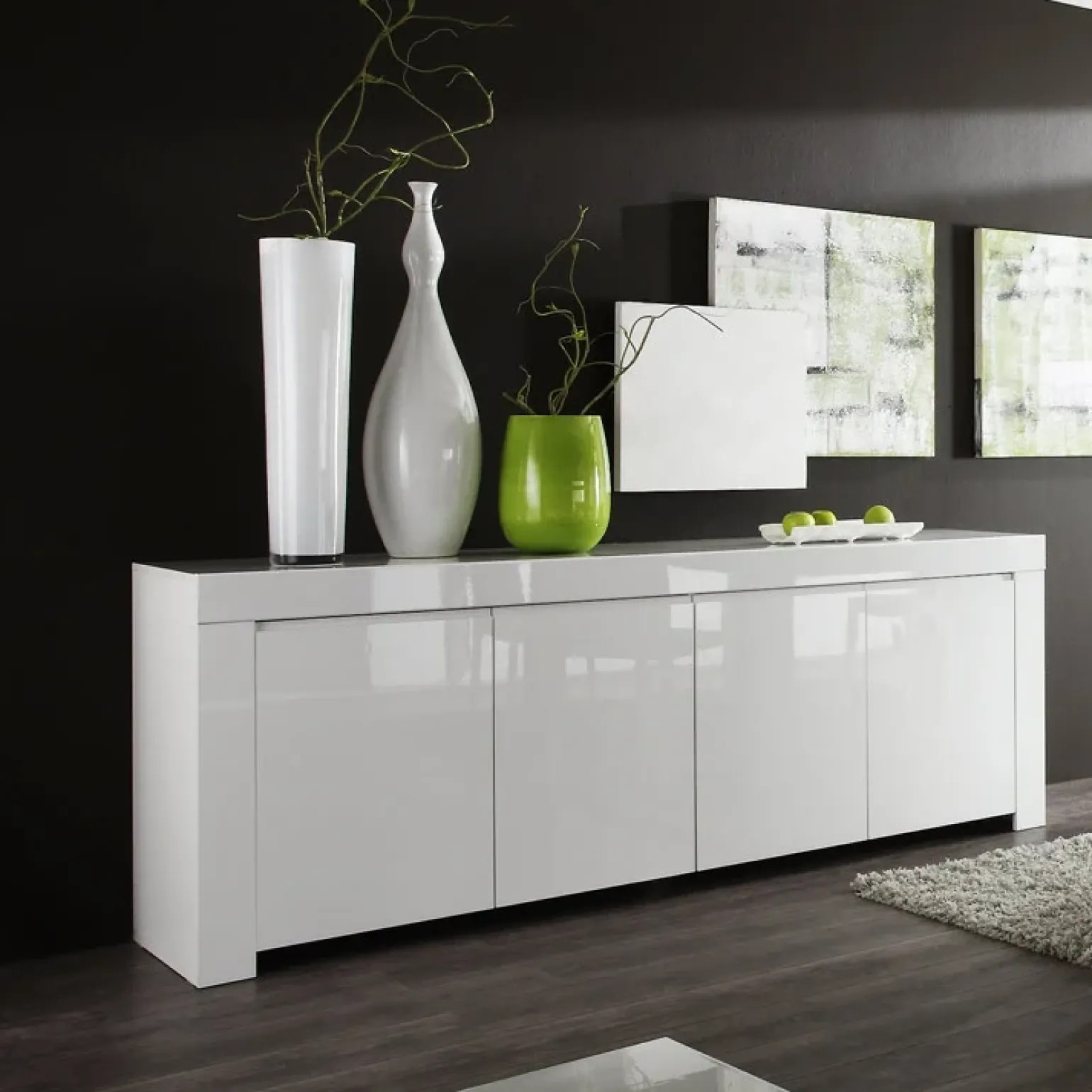 Credenza 210x82h cm 4 ante moderna bianco lucido Essential