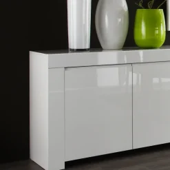 Credenza 210x82h cm 4 ante moderna bianco lucido Essential