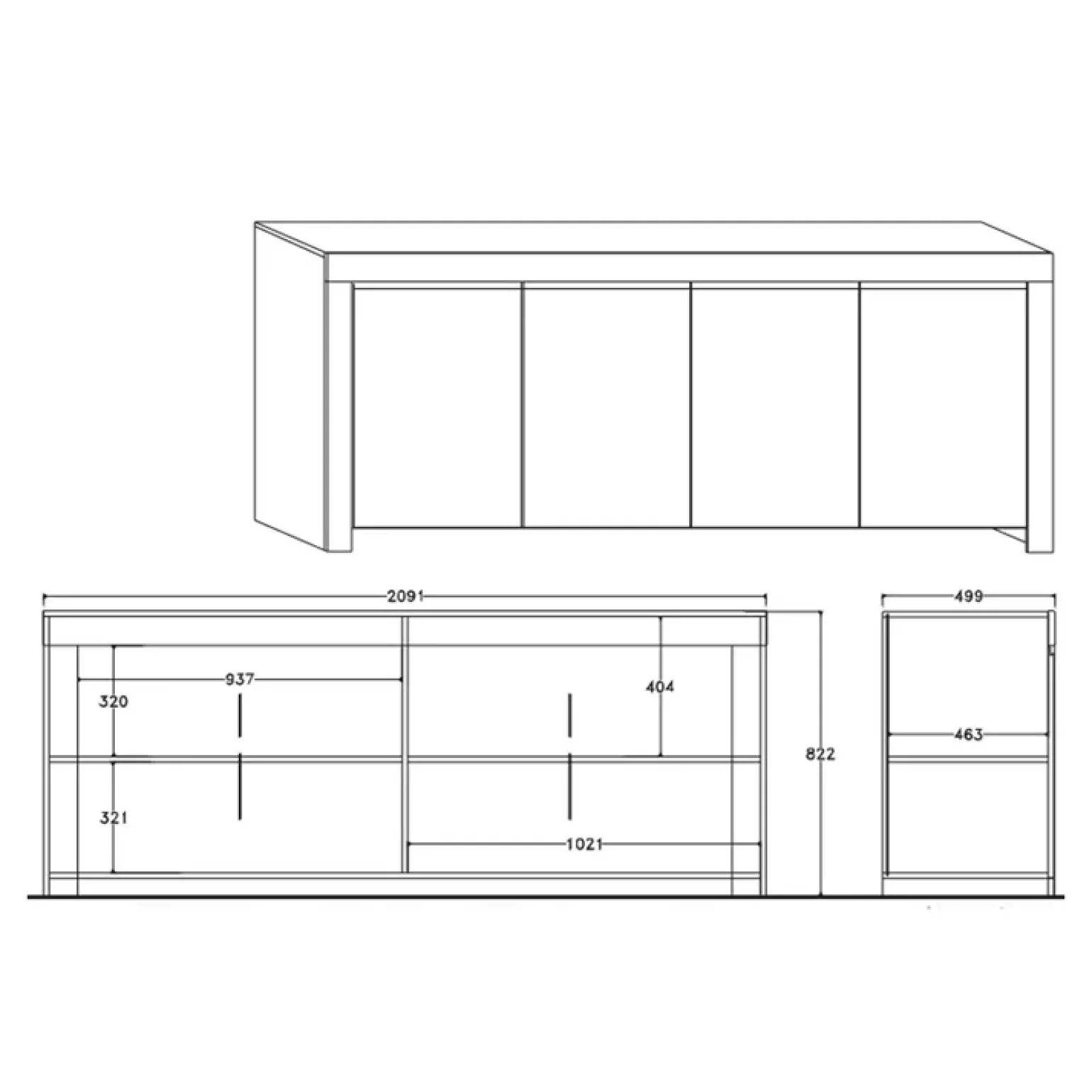 Credenza 210x82h cm 4 ante moderna bianco lucido Essential