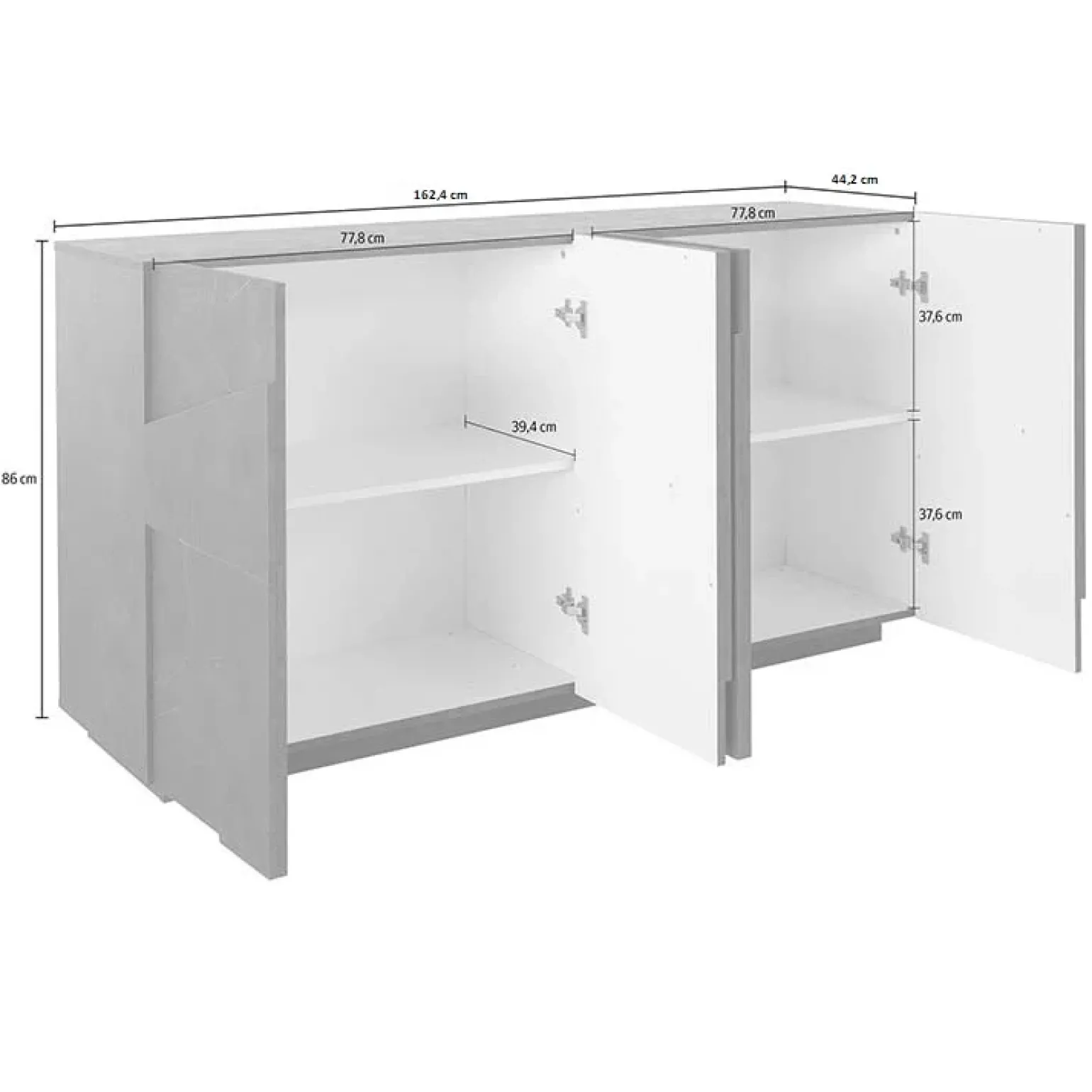 Credenza 143x86h cm 4 ante moderna cemento Zenzero Gihome®
