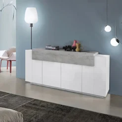Credenza 200x86h cm 4 ante moderna bianco lucido cemento Milos Gihome®