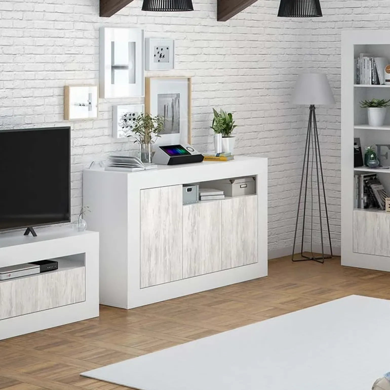 Credenza 144x87h cm 3 ante moderna soggiorno bianco artico Atene