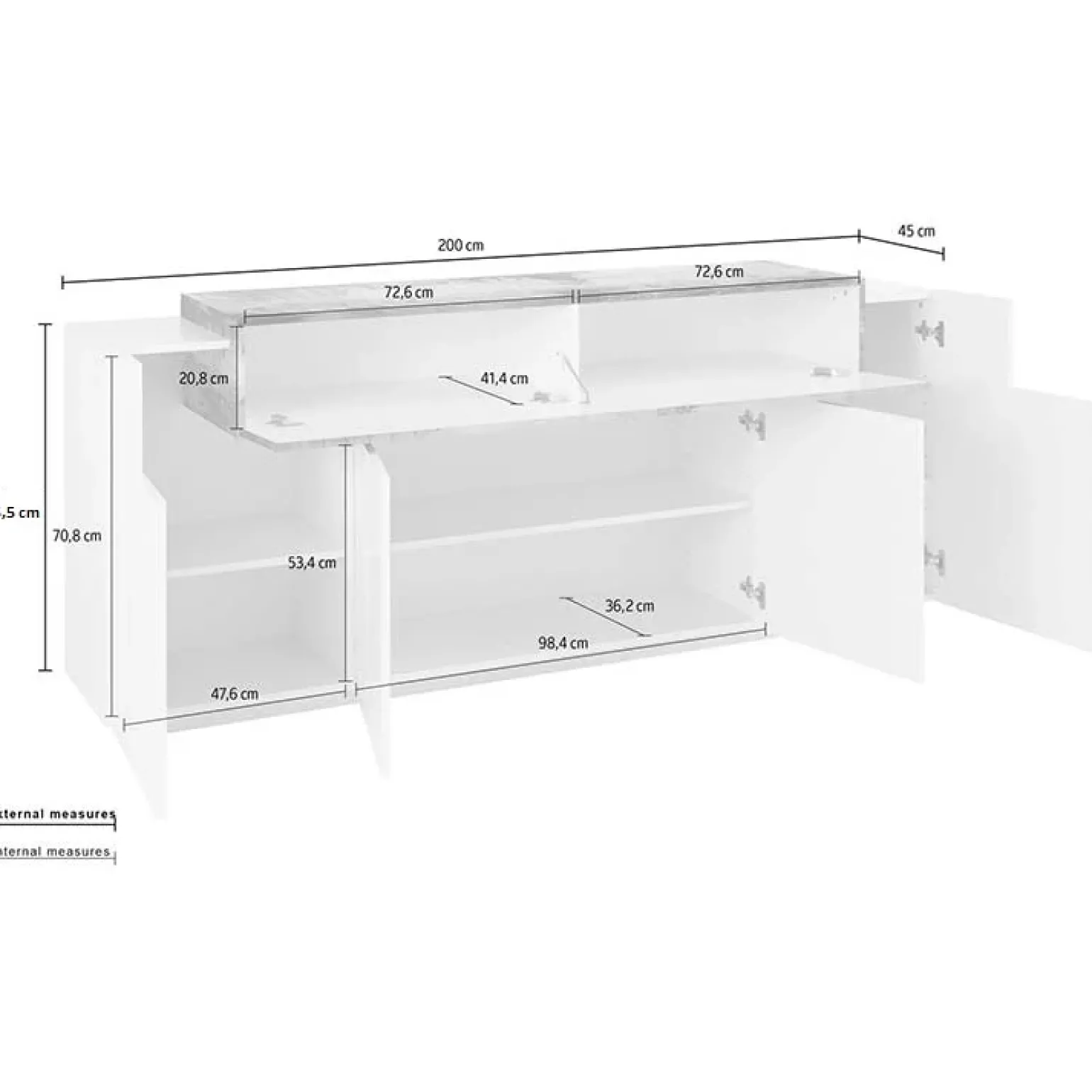 Credenza 200x86h cm 4 ante moderna bianco lucido pero Milos Gihome®
