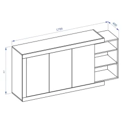 Credenza 180x86h cm 3 ante moderna bianco lucido rovere Aria