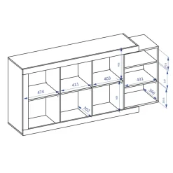 Credenza 180x86h cm 3 ante moderna bianco lucido rovere Aria
