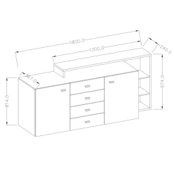 Credenza 180x97h cm 2 ante soggiorno nero opaco Megan Gihome®