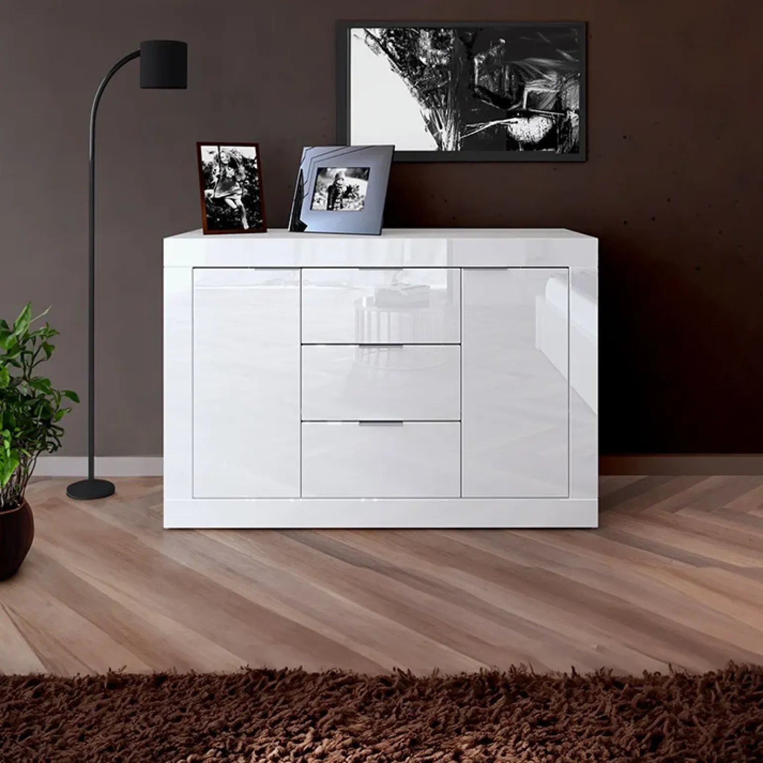 Credenza 120x80h cm 3 cassetti 2 ante bianco lucido Chanel Gihome®