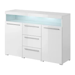 Credenza 132x92h cm 3 cassetti soggiorno 2 ante bianco lucido Frisk