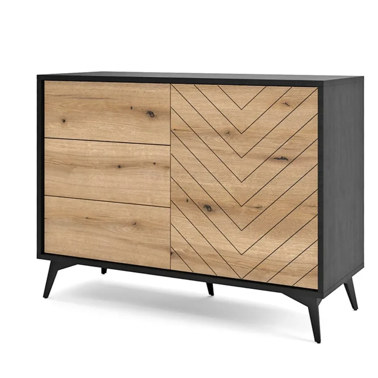 Credenza 104x77h cm 3 cassetti moderna soggiorno quercia nero Becca