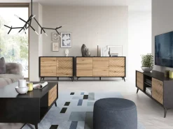 Credenza 104x77h cm 3 cassetti moderna soggiorno quercia nero Becca
