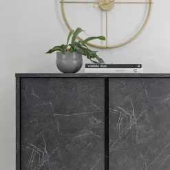 Credenza 92x145h cm alta 4 ante moderna effetto marmo nero Viking