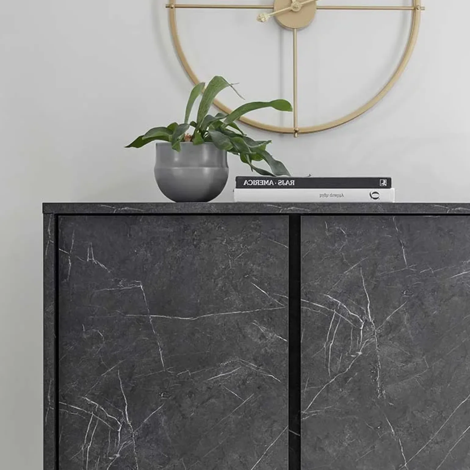 Credenza 92x145h cm alta 4 ante moderna effetto marmo nero Viking