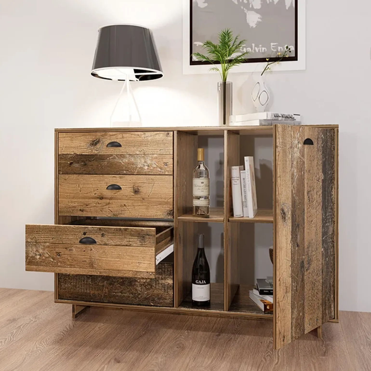 Credenza 120x85h cm con cassetti moderna legno vecchio antico West Gihome®