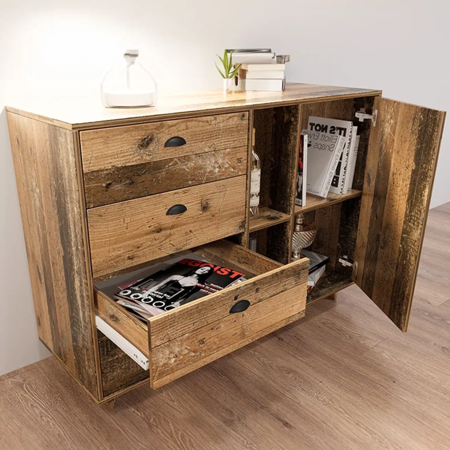 Credenza 120x85h cm con cassetti moderna legno vecchio antico West Gihome®